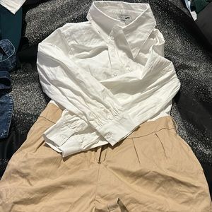 White/Tan shorts jumpsuit